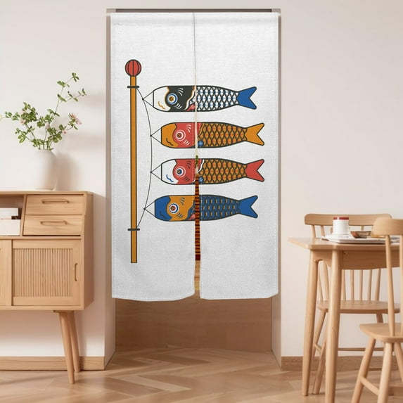 Japanese Noren Doorway Curtain Japanese Traditional Doorway Curtain Tapestry Fish Pattern Window Treatment for Hanging Room Divider Kitchen Decor,28.3"x39.3"