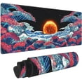 thumbnail image 1 of Japanese Ocean Kanagawa Waves Sunset Starry Sky Sun Fire Gaming Keyboard Mouse Pad Mousepad Accessories Huge Extended XL Stitched Edge Rubber Sole for Home Office(31.5"X 11.8"), 1 of 6
