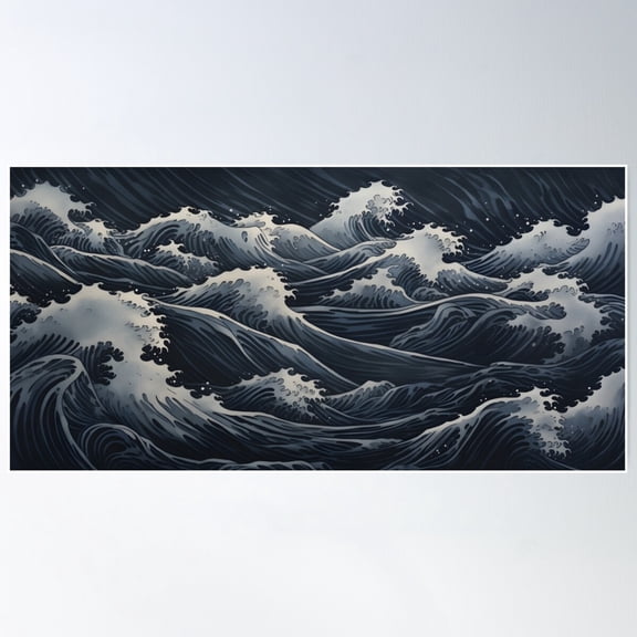 Japanese Ocean Wave In Dynamic Move Poster Wall Art, Modern Wall Decor For Living Room Bedroom, 8x12 UNFRAMED