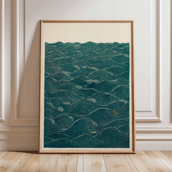 Japanese Ocean Wave Japandi Zen Sea Wall Poster, Unframed Paper Poster 8x10in