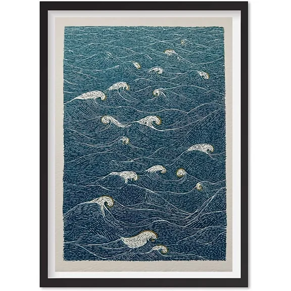 Japanese Ocean Wave Print, Minimalist Sea Wall Art, Zen Japandi Poster, Tranquil, Matte Canvas Stretched, Posters for Room Bedroom Living Room Bathroom Wall Decor, Posters & Art Prints, Gift.