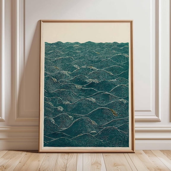 Japanese Ocean Wave Print, Minimalist Sea Wall Art, Zen Japandi Poster, Tranquil Water Artwork, Oriental Home Decor, Modern Calm Design, Unframed Paper Poster 8x10in