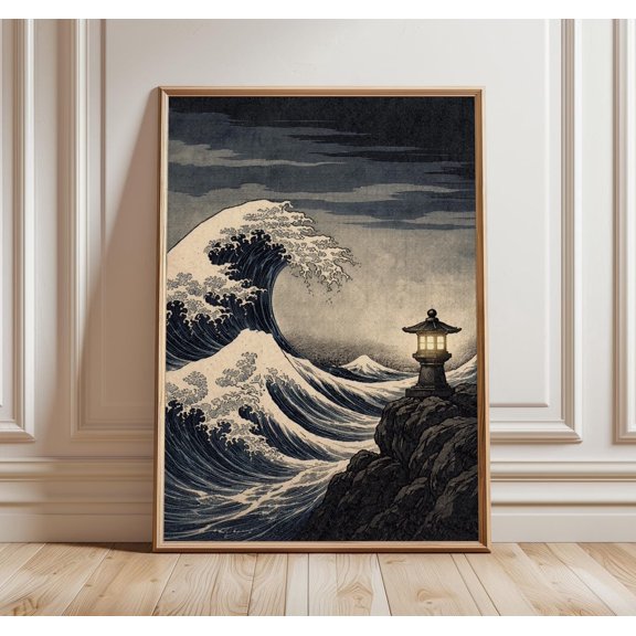 Japanese Ocean Wave Wall Art Ukiyo-E Style Print Edo Inspired Indigo Seascape Traditional Japan Decor, Unframed Paper Print