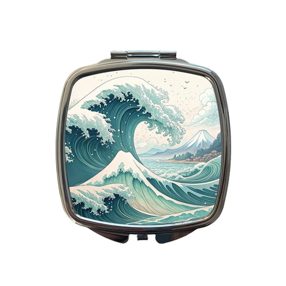 Japanese Ocean Waves Cartoon Travel Makeup Handbag Purse Small Pocket Compact Mirror