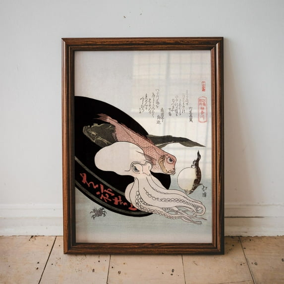 Japanese Octopus, Hokkei'S Kanagawa, Japan Wall Art, Japanese Art, Ukiyo-E, Ocean Lover, Museum Poster,, Unframed Canvas Size 12x18