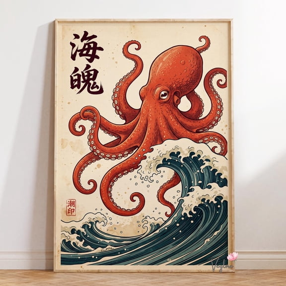 Japanese Octopus Ocean Wave Wall Decor