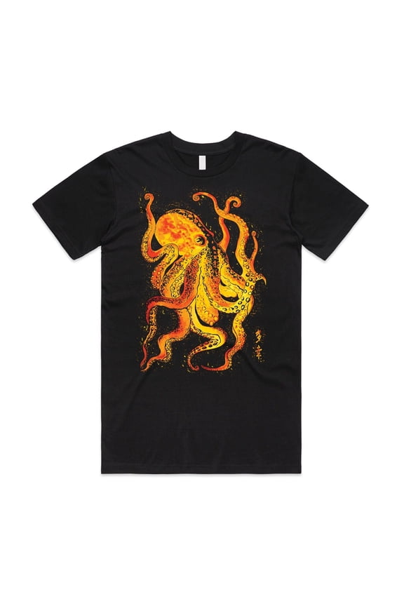 Japanese Octopus Retro Vintage Gold Line Art Illustration Graphic Shirt Gift Squid