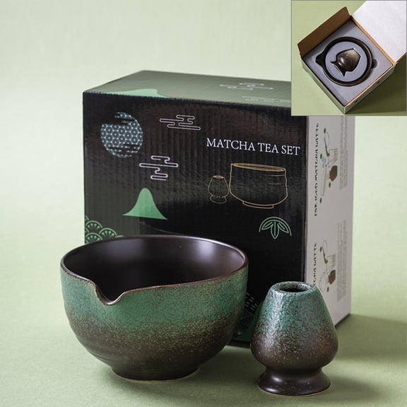 Japanese Old Shop Matcha Tools Thick walled Tea Bowl with Lotus Pattern Stirring Frame Tea Ceremony Combination