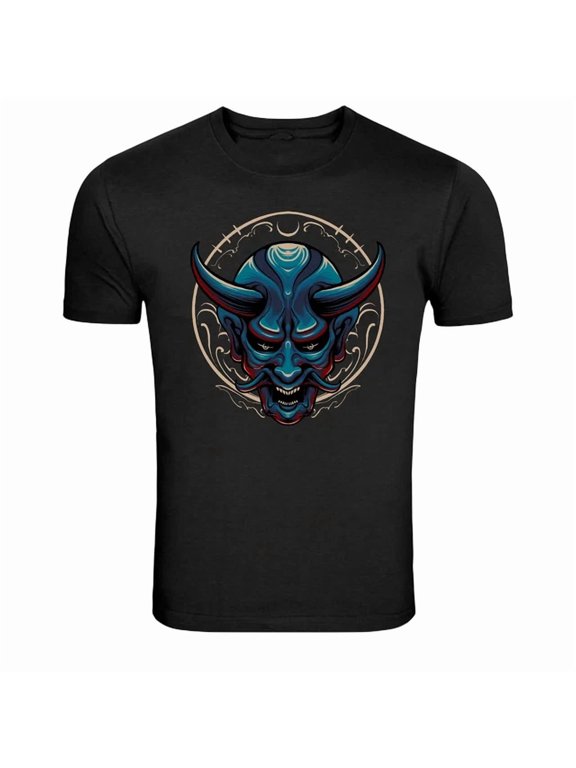 Japanese Oni Demon Mask Samurai Hannya Trendy Design For Celebration Events Graphic Style T-Shirt, Size S-5XL