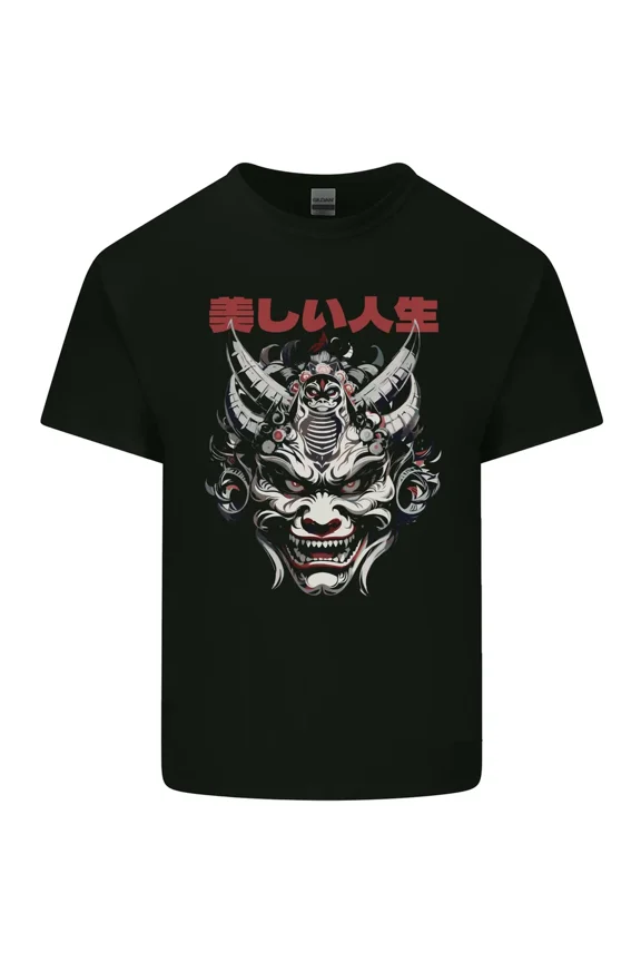Japanese Oni Mask Graphic Art Traditional Culture Cotton Tee Shirt,for unisex up to 5XL