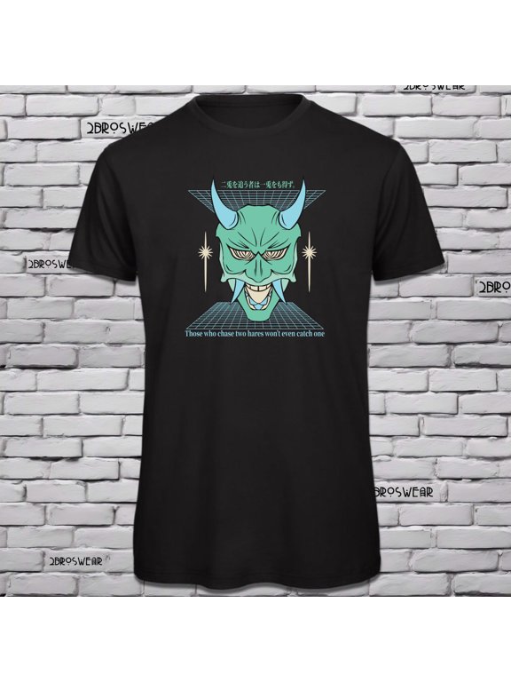 Japanese Oni Mask T Shirt Graphic Tee - Kanji Quote | Unisex 100% Cotton
