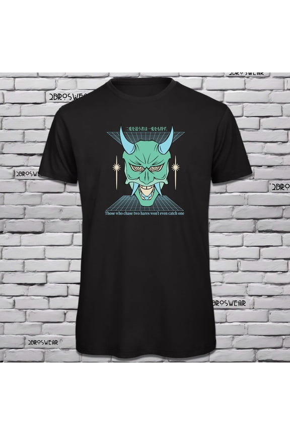 Japanese Oni Mask T Shirt Graphic Tee - Kanji Quote | Unisex 100% Cotton