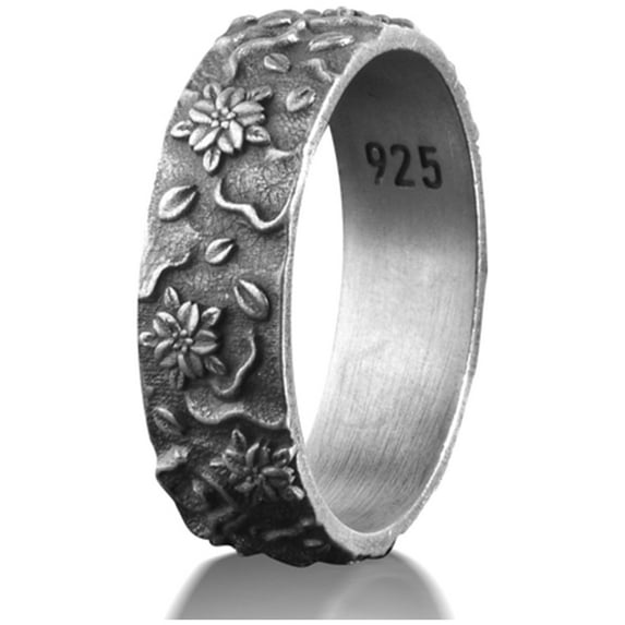 Japanese Ornaments Motifs Silver Men's Band Ring, Traditional Handmade Jewelry, Asian Art, Cultural Ring, Engagement Ring, Statement Ring