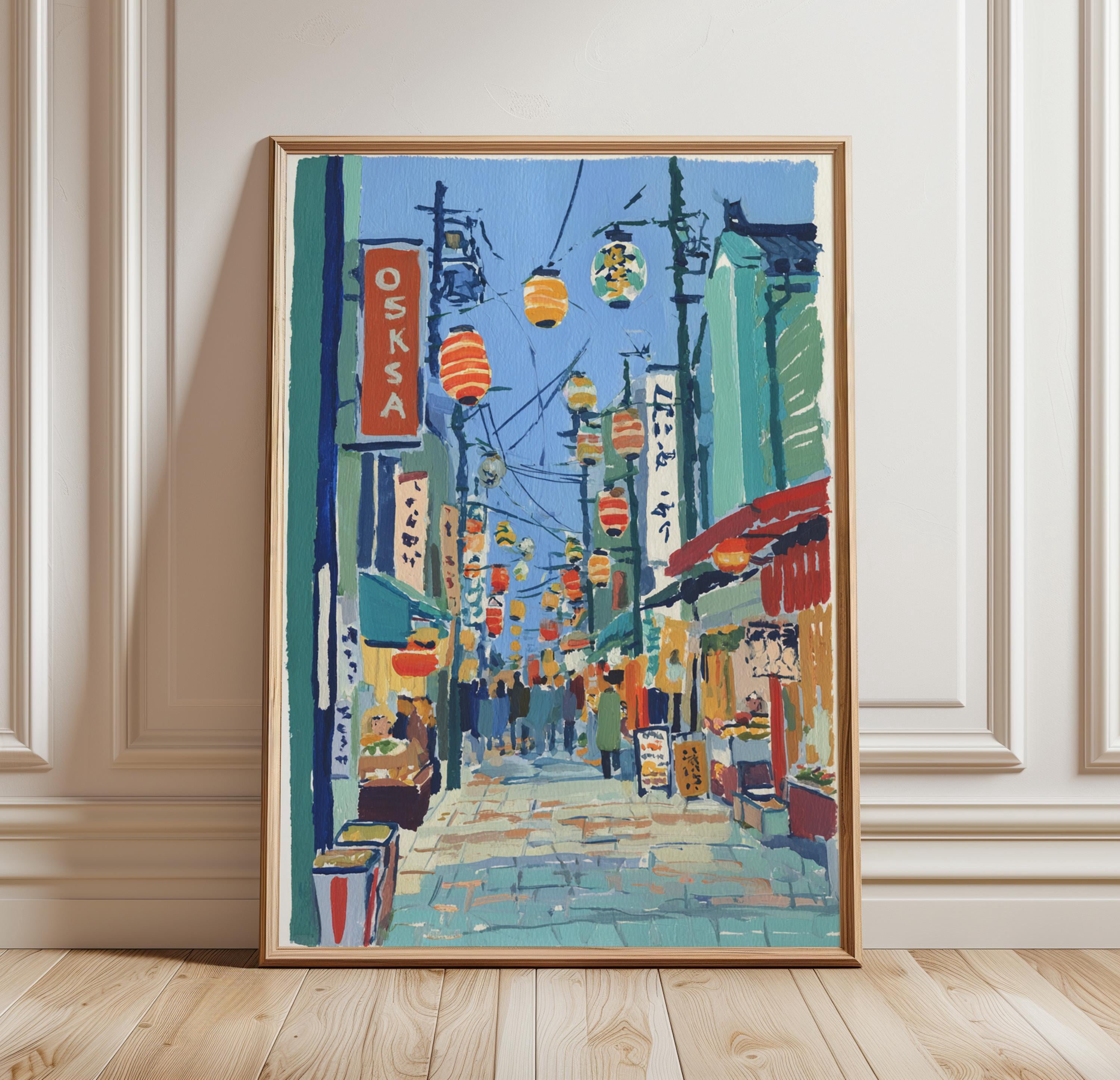 Japanese Osaka Lantern Street Market Travel City Poster , Poster Print ...