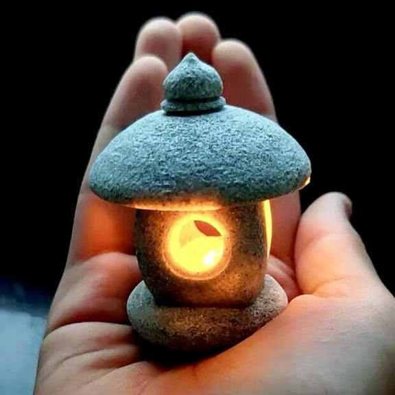 Japanese Pagoda LED Lamp Statue Figurine, LED Lantern Pagoda Statue Figurines for Home Table Decor - Style C