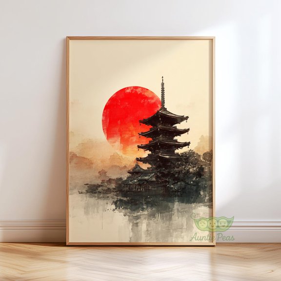 Japanese Pagoda Rising Sun Zen Minimalist Poster Unframed Paper Print