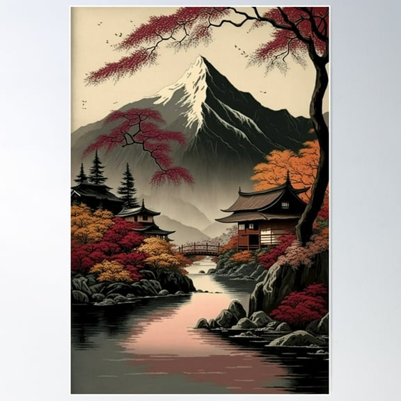 Japanese Painting 2, Japanese Art, Japanese Landscape Painting Poster Wall Art, Modern Wall Decor For Living Room Bedroom, 12x18 UNFRAMED