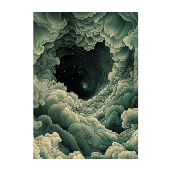 Japanese Painting Sage Green Wall Art Wabi Sabi Office Wall Art Japandi Dopamine Decor Trendy Japanese Wall Art Gift for Him - Painting Surrealism Cosmic Night Sky Unframed Wall Art Print 5 x 7 inches