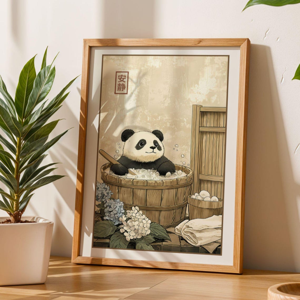 Japanese Panda Bath Art Japanese Bathroom Poster Relaxing Panda Wall ...