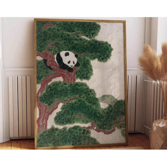 Japanese Panda Bear In Tree Wall Art Print, Unframed Paper Poster 8x10in