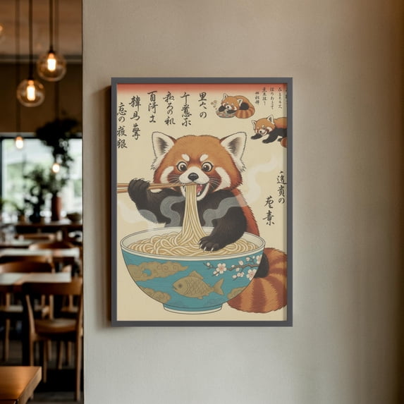 Japanese Panda Ramen Ukiyo-e Art Cute Panda With Noodles Kawaii ...