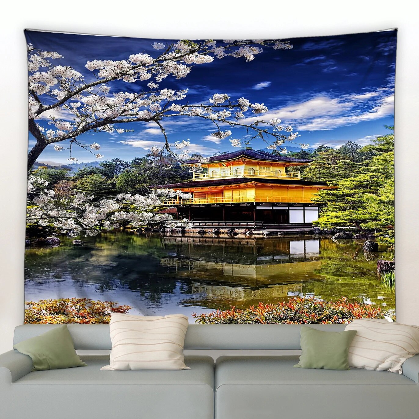 Japanese Park Nature Landscape Tapestry River Pavilion Green Plants Japanese Park Nature Landscape Tapestry River Pavilion Green Plants