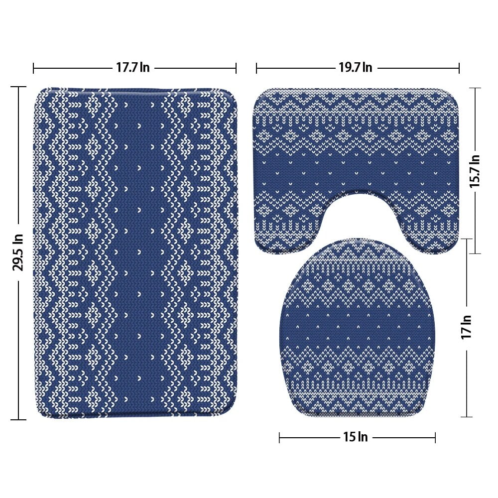 Japanese Pattern Bath Mat Blue Texture Bathroom Mats 3-Piece Set Shower ...