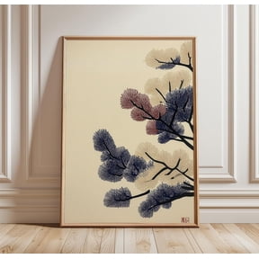 Japanese Pine Branch Woodblock Style Botanical Nature Art Decor Unframed Paper Print