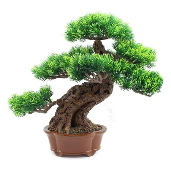 Japanese Pine Tree Artificial Faux House Plants for Bathroom Home Kitchen Office Bookshelf Garden Feng Shui Decor Indoors Outdoors Aquarium Ornament (LS02548)