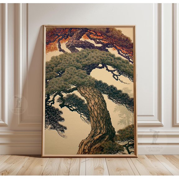 Japanese Pine Tree Poster, Vintage Nature Print, Paper Wall Decor, Poster Only