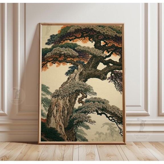 Japanese Pine Tree Poster, Vintage Nature Print, Paper Wall Decor, Poster Only