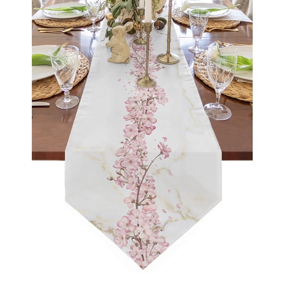 Peach Blossom Petals Leaves Flower Table Runner Tablecloth Placemat Table Mat For Home Textile Wedding Party Decoration Supplies