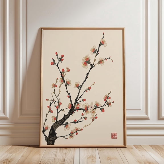 Japanese Plum Blossom Wall Art Minimalist Japandi Floral Home Decor