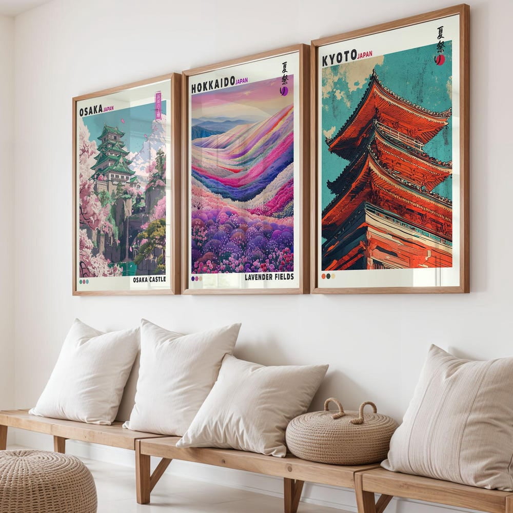 Japanese Poster Set, Vintage Japandi Museum Wall Art Set 3 Unframed ...