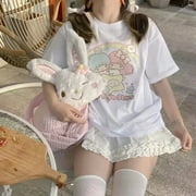 Japanese Preppy Style White Sanrio Little Winstar Loose Casual Y2k Top Kawaii Clothes Cute Tee O-Neck Summer Graphic T Shirts