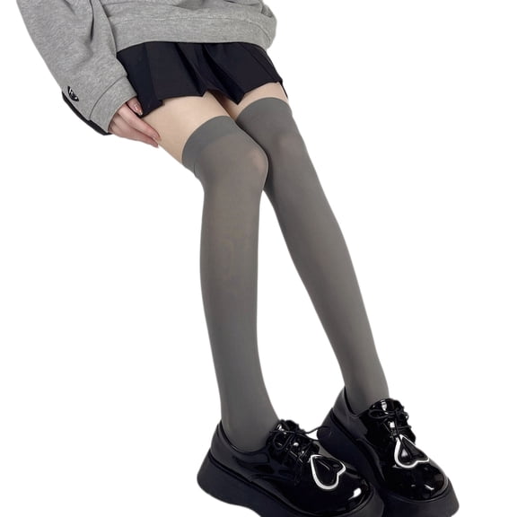 Japanese Preppy Style Women Girls Calf Socks Lolita Solid Color Light Gray Opaque Student Over Knee High Tube Stockings