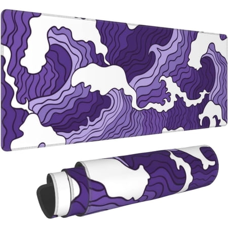 Japanese Purple Wave Large Mouse Pad XL Extended Gaming Mouse Pad Mat Desk Pad with Stitched Edge,Full Desk Mousepad for Office,Computer,Keyboard 31.5 X 11.8 Inch (Japanese Purple White Wave)