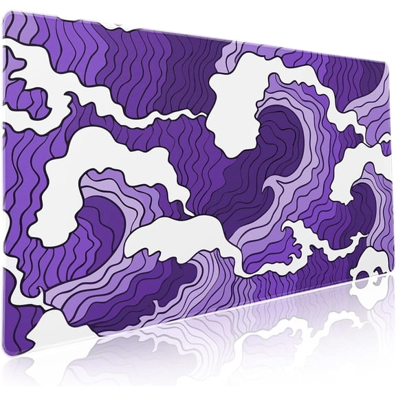 Japanese Purple White Wave Gaming Mouse Pad XXL Cartoon Sea Texture Extended Big Large Desk Mat Non-Slip Rubber Base Stitched Edge Long Keyboard Mousepad for PC Computer Laptop,35.4×15.7 in