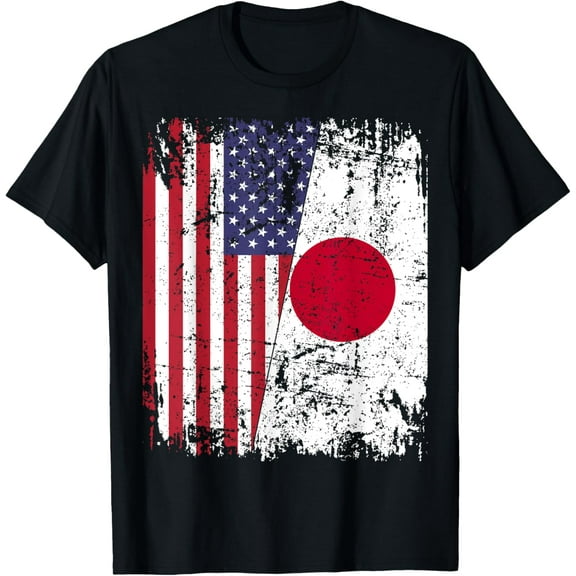 Japanese ROOTS | Half American Flag | Japan USA Matching T-Shirt