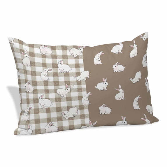 Japanese Rabbits Pillow Covers, Linen Long Throw Pillow Case, Vintage Bunny Brown Farmhouse Plaid Holiday Pillow Protector Decorative Cushion Cover for Living Room/Bedroom 24" x 36"