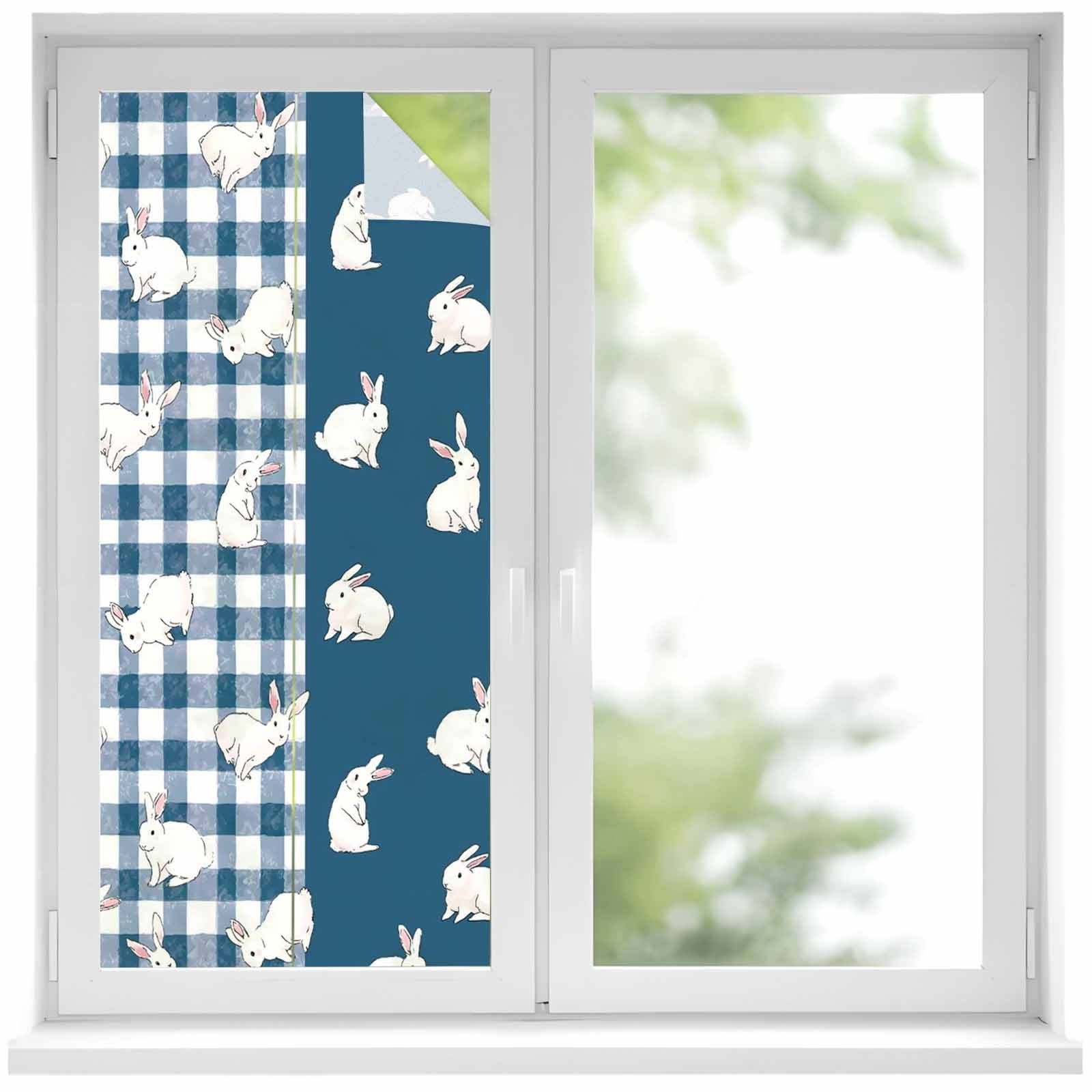 Japanese Rabbits Window Privacy Film, Vintage Navy Blue Farmhouse ...