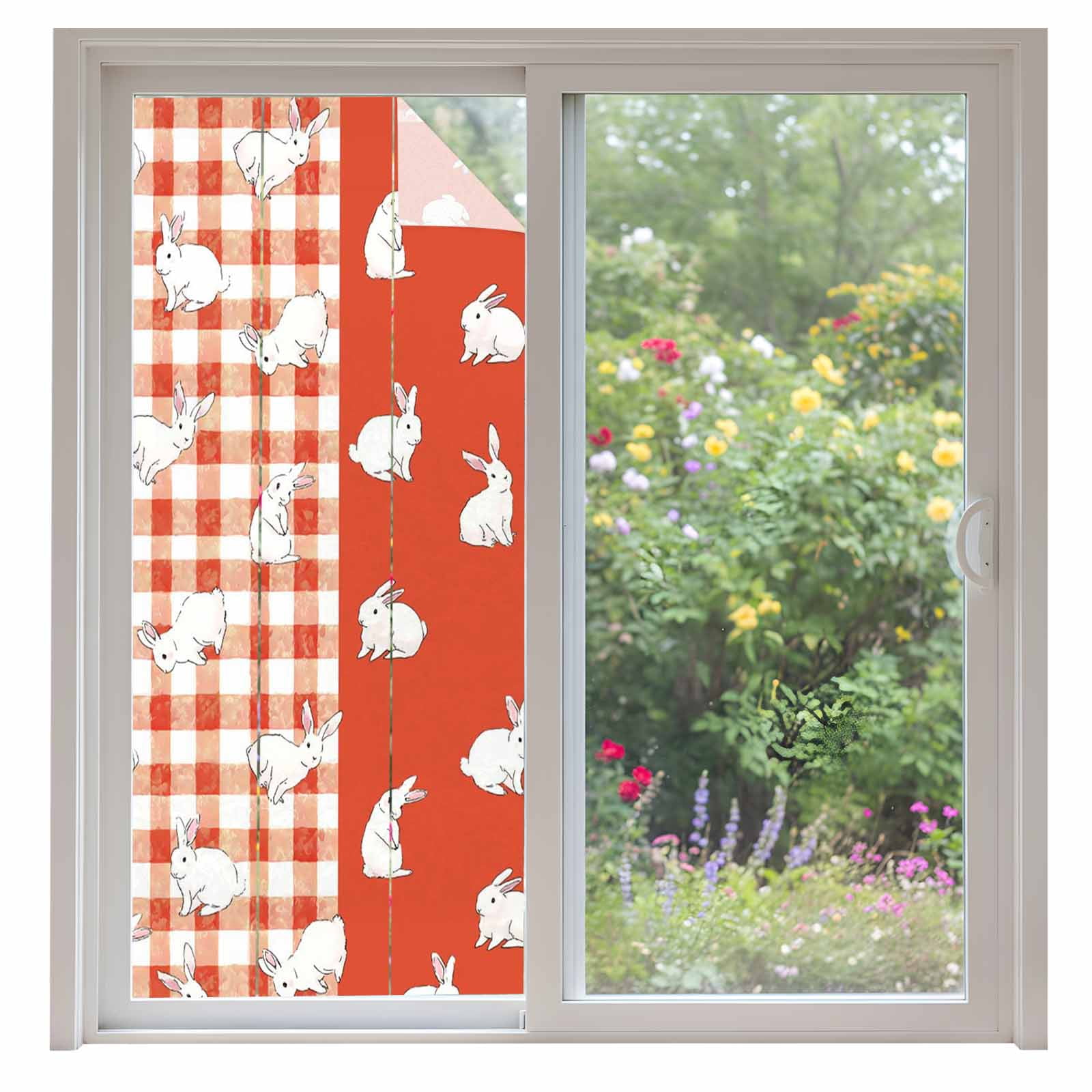 Window Ledge For Rabbits Japanese Rabbits Window Privacy Film, Vintage Orange Red Plaid ...