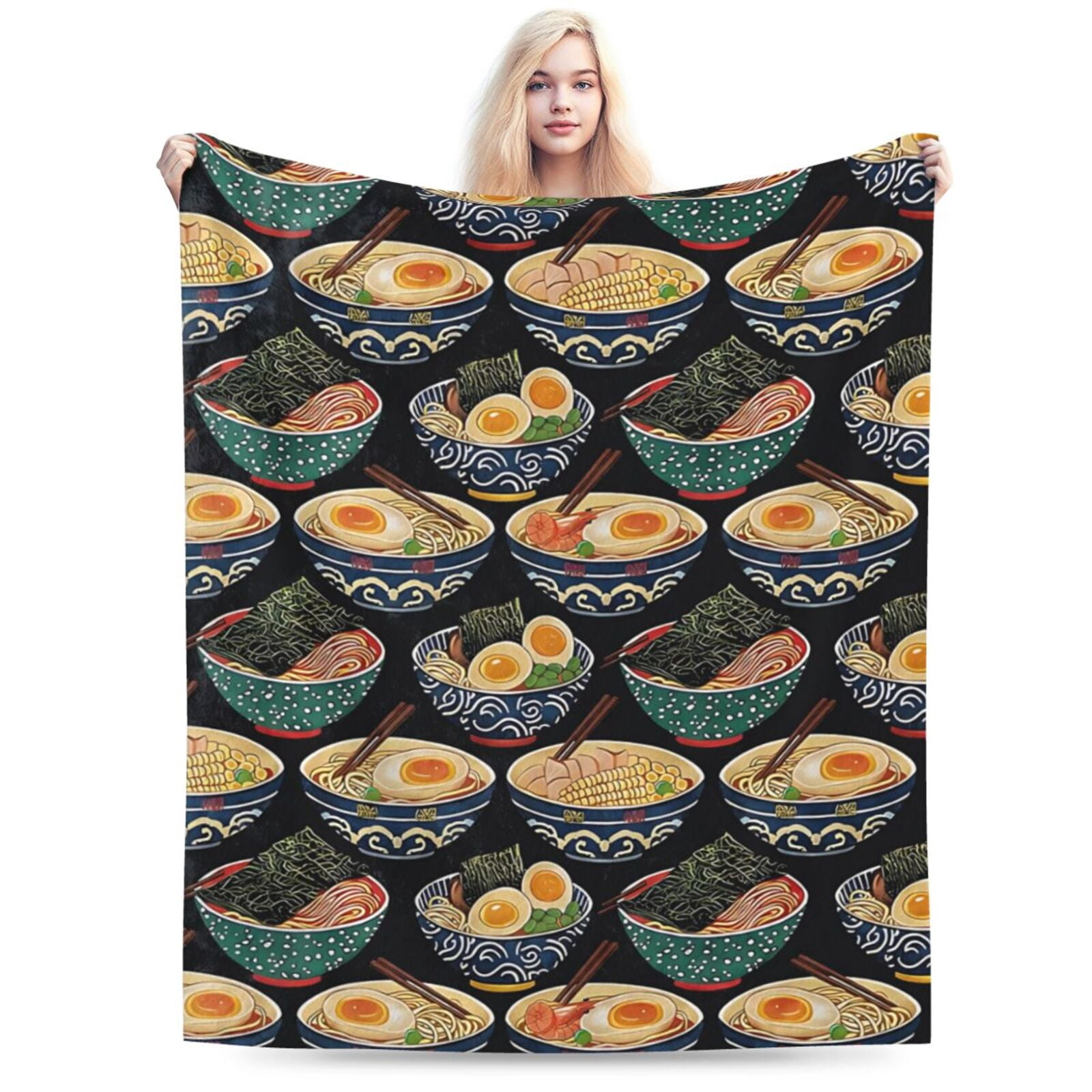 Japanese ramen food-themed flannel blanket, 50 x 60