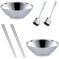 thumbnail image 1 of Japanese Ramen Noodle Soup Bowl Sets,2 Sets (7 inch) Silver Double Layer 18/8 Stainless Steel Bowl Sets with Chopsticks and Spoons, 1 of 14