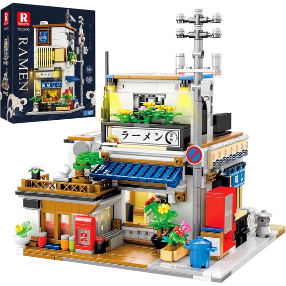 Japanese Ramen Shop Building Blocks 66501, 2 in 1 Creative Street View House Building Kit with Light, Japanese Architecture Home Office Decor, for Adults