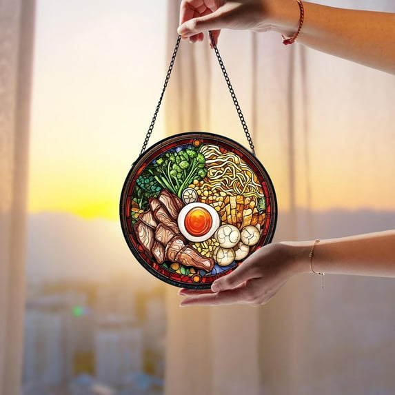 Japanese Ramen Stained Glass Suncatcher, Kitchen Window Hanging Ornament, Gift for Ramen Lover, Foodie Home Decor