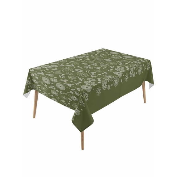 Japanese Rectangle Tablecloth, Green Rustic Retro Pastoral Floral Leaves Waterproof & StainResistant Tablecloth, Washable Oil-proof Table Cover for Dining/Party/Wedding/Camping/Buffet 60x120 In