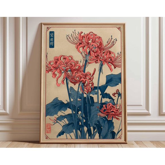 Japanese Red Spider Lily Wall Art, Unframed Paper Poster 24x36in