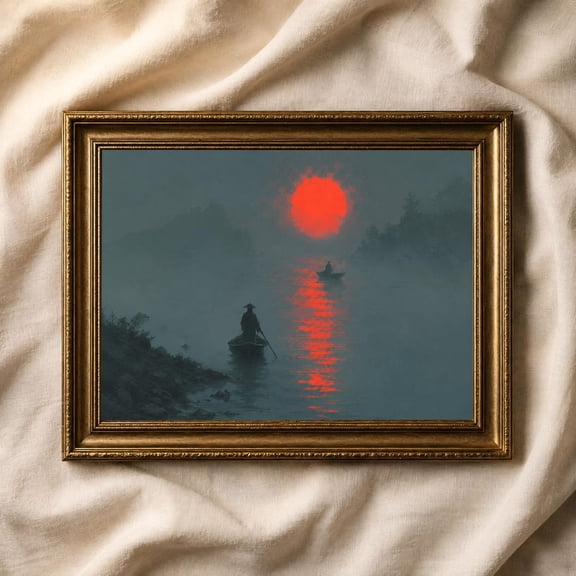 Japanese Red Sun Wall Art Zen Decor Living Room Bedroom Office