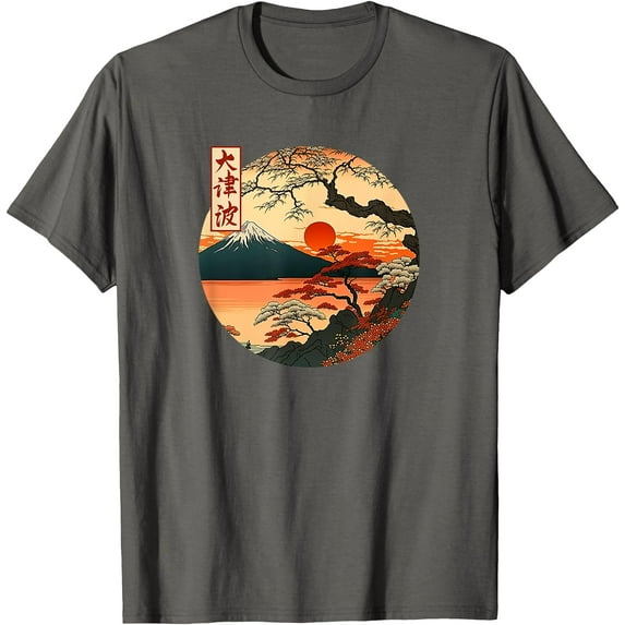 Japanese Red Sunset and mountain Asian Fuji Kanji Japan art Unisex T-Shirt for Men Women Kids Toddler,Charcoal Color,Size 2T